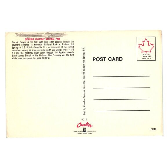 Sinclair Canyon Radium Hot Springs British Columbia Postcard Vintage Scenic View - Picture 2 of 2